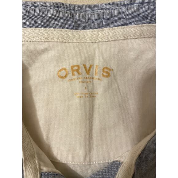 Orvis Womens Size Large Blue Striped Golf Polo Lady's Pima Cotton Beach - Picture 3 of 8